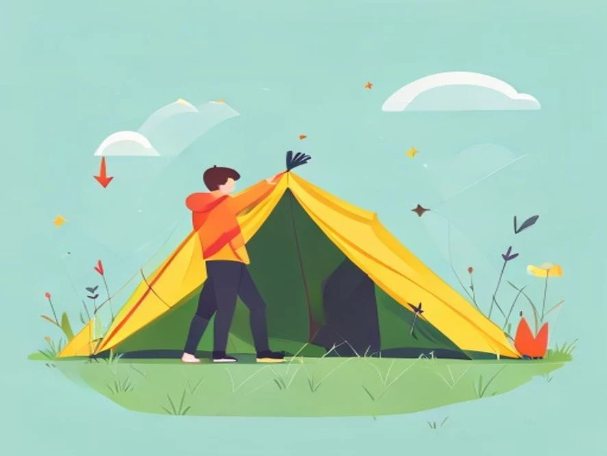 Çadır bezinin zemine serilip kapı yönünün belirlenmesini gösteren resimli adım